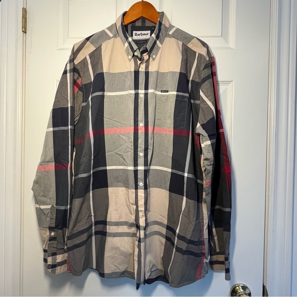 Barbour Men's Tailored Fit 100% cotton Plaid Shirt - Beige, Black, Red Size XL